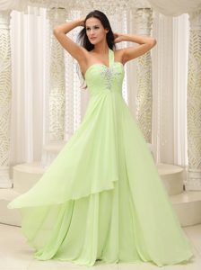 Yellow Green One Shoulder Sweetheart Chiffon Prom Gown