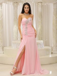 Elegant Sweetheart Ruched Pink Prom Dress with Slit on Sale