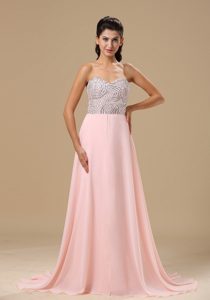 Gorgeous Pink Sweetheart Chiffon Brush Train Prom Dress