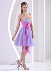 Beaded Sweetheart Lavender Knee-length Prom Dress With Sash