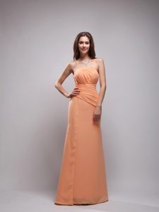Discount Orange Column Strapless Chiffon Ruched Prom Dress