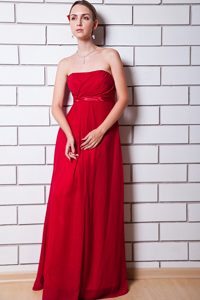 Red Empire Strapless Chiffon Floor-length Prom Dress with Waistband