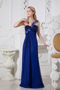 Royal Blue Column One Shoulder Chiffon Prom Dress with 3D Flowers
