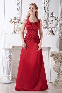 Alameda CA Red Halter Long Prom Evening Dress with Ruches 2013