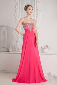 Coral Red Empire Sweetheart Floor-length Chiffon Prom Dress with Beading