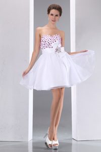 Beading and Flower Accent White Sweetheart Mini Prom Evening Dress