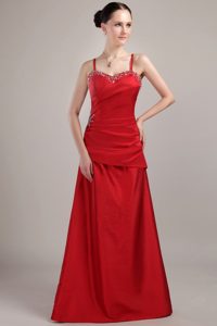 A-Line/Princess Sweetheart Floor-Length Beading Taffeta Prom Dress With Straps