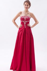 A-Line/Princess Strapless Floor-Length Taffeta Prom Dress With Appliques
