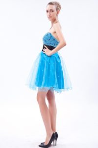Sky Blue Mini Prom Gown Dress with Beading and Sash in Prescott AZ