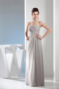 Column Sweetheart Ruching Gray Long Prom Bridesmaid Dress
