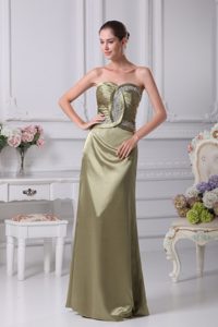 Olive Green Twisted Beading and Ruching Bodice Prom Formal Dress