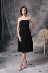 Column Ruching Prom Little Black Dress to Tea-length with Wide Sash