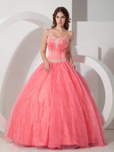 Appliques with Beading Sweetheart Floor-length Watermelon Dresses Of 15