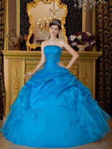 Blue Strapless Sequin Appliques Quinceanera Dress Floor-length