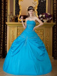 Strapless Appliques and Pick-ups Blue Quinceanera Dresses