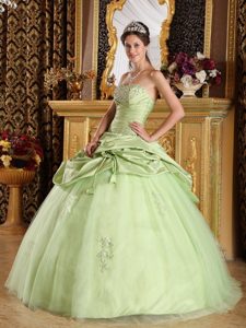Yellow Green Strapless Beading Ruched Quinceanera Dresses