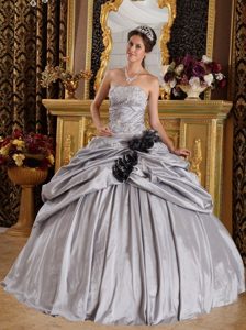 Strapless Gray Appliques Quinceanera Gown with Pick-ups