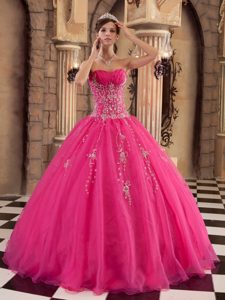 Floor-length Beading Pink Quinceanera Dress with Appliques