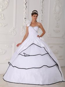 White Ball Gown One Shoulder Beading Quinceanera Dress