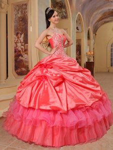 Coral Red Single Shoulder Sweet 16 Dresses with Appliques