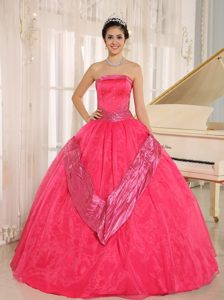 Beaded Strapless Rose Pink Quinceanera Gowns With Sash
