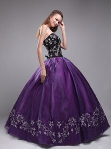 Black and Purple Sweetheart Embroidery Dresses Of 15