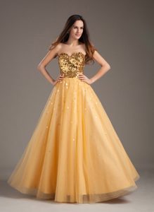 Shimmery A-line Sweetheart Gold Sequins Prom Dress Shops
