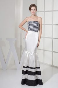 White and Black Mermaid Prom Dress with Strapless to Floor-length
