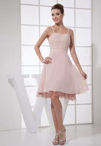 Beaded Light Pink Dresses for Prom Queen with Spaghetti Straps