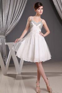 Spaghetti Straps White Organza Dress for Prom Queen with Beading