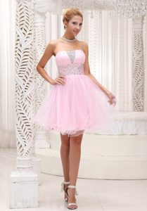 Beaded Up Bodice Baby Pink Prom Cocktail Dress with Mini-length
