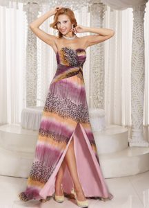 Multi-color High Slit Watteau Train Prom Dress Made in Animal Print Fabric