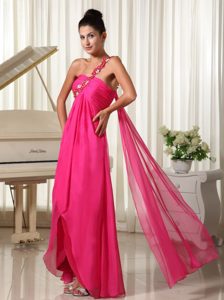 Appliques One Shoulder Hot Pink High-low Prom Dress with Watteau Train