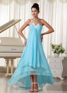 Natural Waist and High-low for Prom Homecoming Dress in Baby Blue