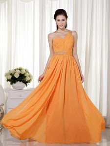 Orange One Shoulder Chiffon Prom Nightclub Dress with Beading