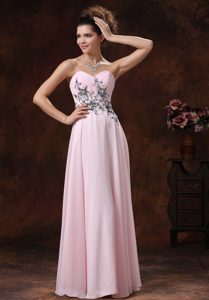 Appliqued and Ruched Empire Prom Nightclub Dress in Baby Pink