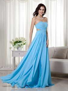 Beaded and Ruched Aqua Blue Prom Nightclub Dress with Cutouts