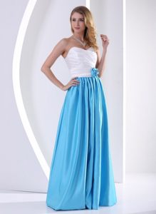 White and Aqua Blue Hand Flower and Ruching Prom Celebrity Dress