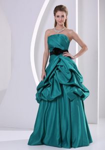 Turquoise Flower Belt Prom Mother Of The Bride Dress with Pick-ups