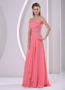 Watermelon Red Beaded and Ruched Dress for Prom Party 2013