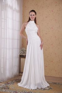 White Empire High-neck Pleating 2013 Prom Dress Made in Chiffon