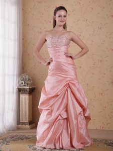 Baby Pink Column Beading and Ruching Prom Celebrity Dress