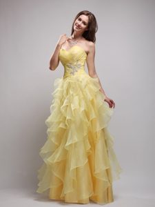 Yellow Empire Sweetheart Ruffles and Appliques Prom Evening Dress
