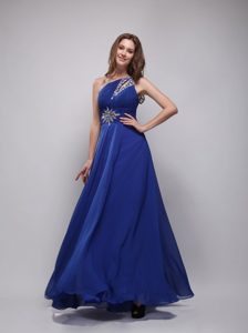 Asymmetrical One Shoulder with Cutout Blue Beading Prom Gown
