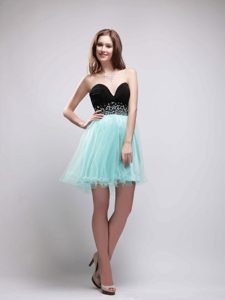A-Line Sweetheart Beading Prom Formal Dress in Black and Apple Green