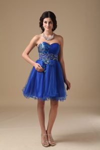 Beaded Blue A-line Organza Prom Nightclub Dress of Sweetheart