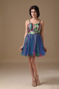 Straps A-line Multi-color Organza and Printing Beading Prom Formal Dresses