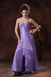 Lavender Organza High Slit Prom Nightclub Dress with Halter Top
