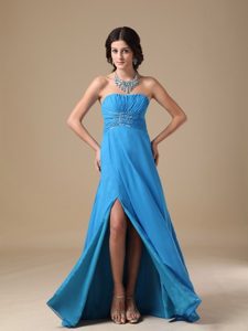 Empire Strapless Floor-length Chiffon Beading Prom Dress in Aqua Blue