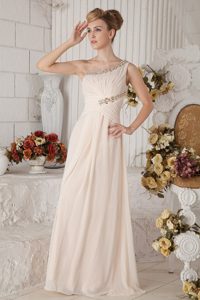One Shoulder Rhinestones Floor-length Champagne Prom Dress